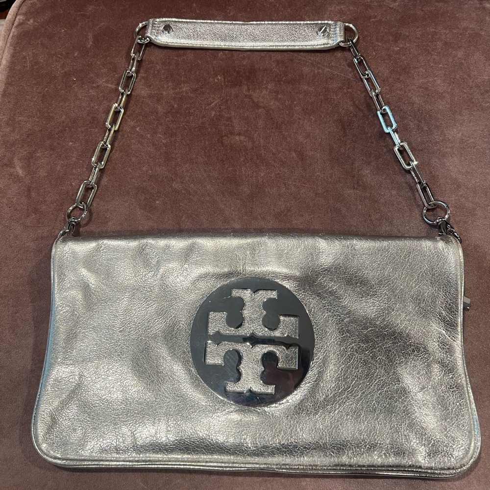 Tory Burch Silver Leather Shoulder Bag